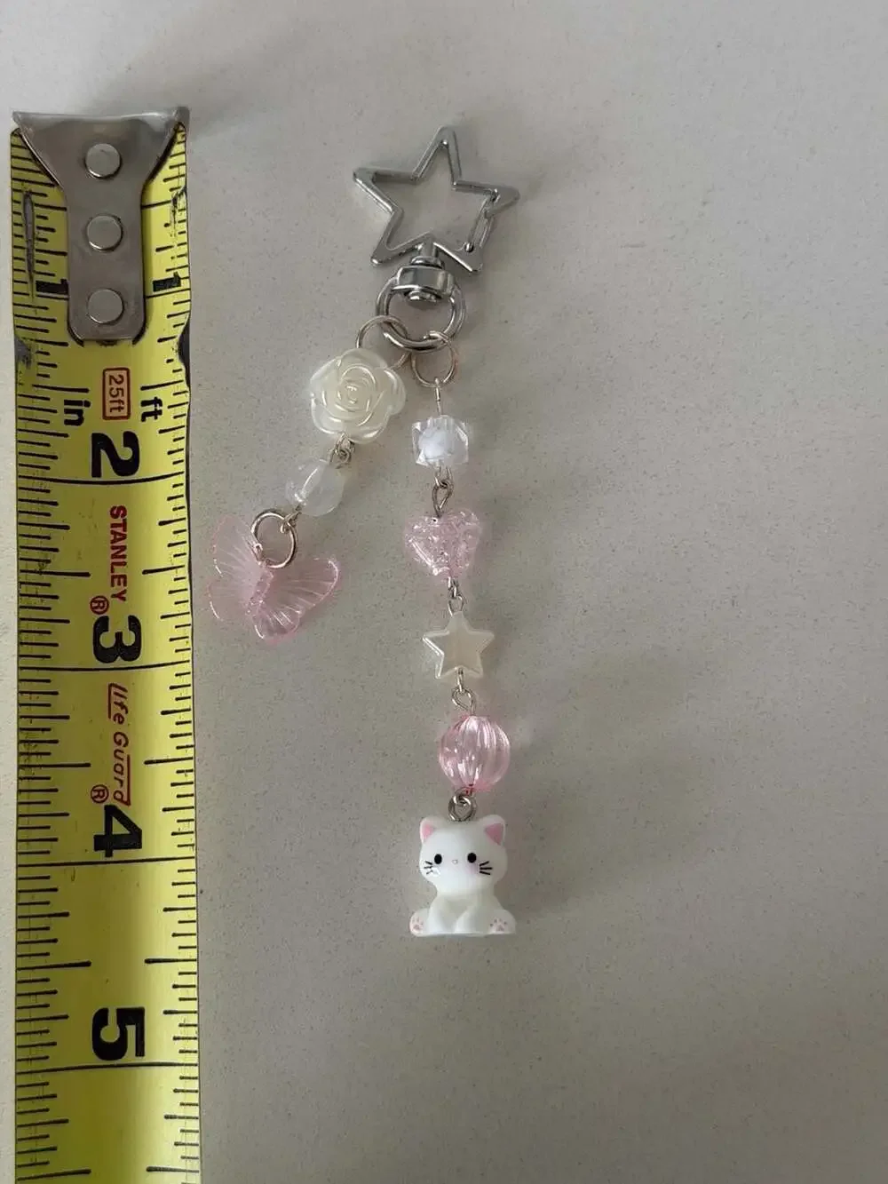 Handmade Y2K Aesthetic Cat and Butterfly Beaded Charm Keychain